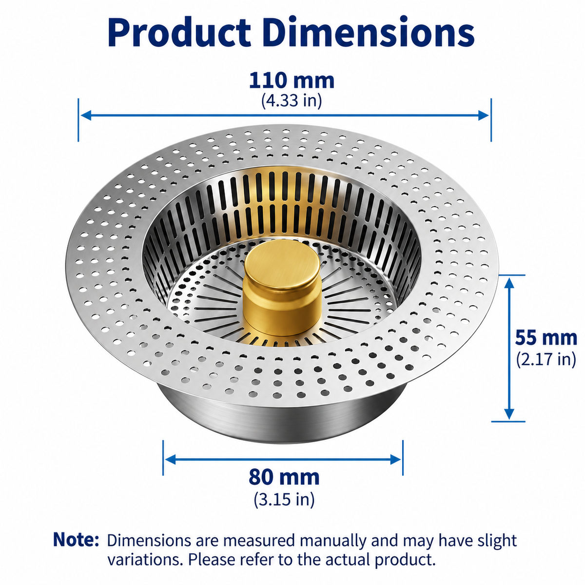 Press-to-Seal Stainless Steel Kitchen Sink Drain Strainer & Food Waste Catcher