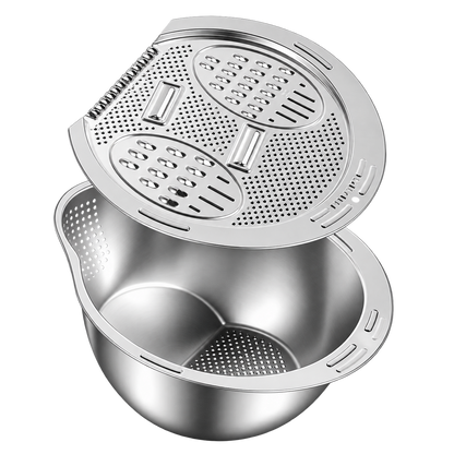 304 Stainless Steel Multi-Function Wash & Drain Bowl – Strainer, Grater & Slicer