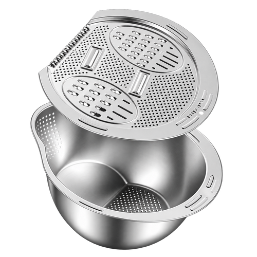 304 Stainless Steel Multi-Function Wash & Drain Bowl – Strainer, Grater & Slicer