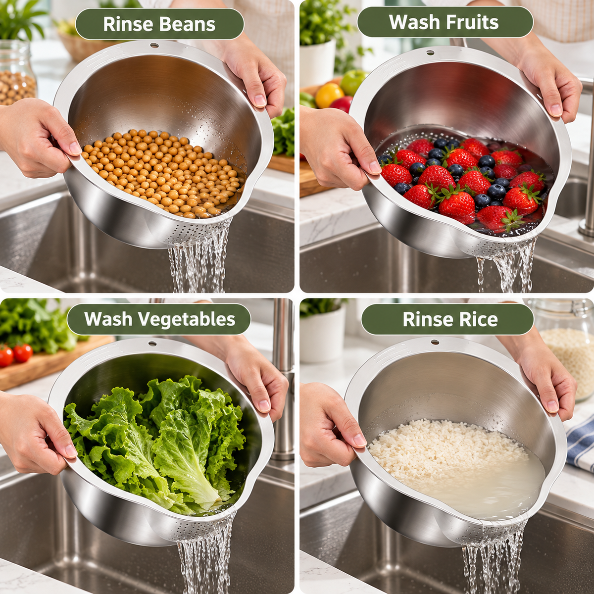 304 Stainless Steel Multi-Function Wash & Drain Bowl – Strainer, Grater & Slicer