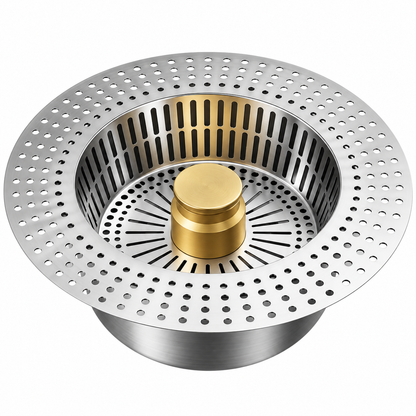 Press-to-Seal Stainless Steel Kitchen Sink Drain Strainer & Food Waste Catcher