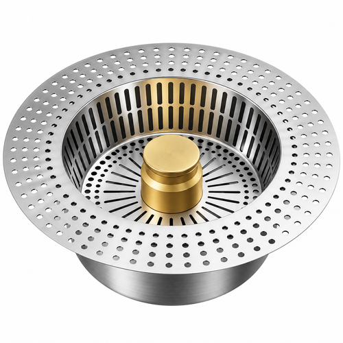 Press-to-Seal Stainless Steel Kitchen Sink Drain Strainer & Food Waste Catcher