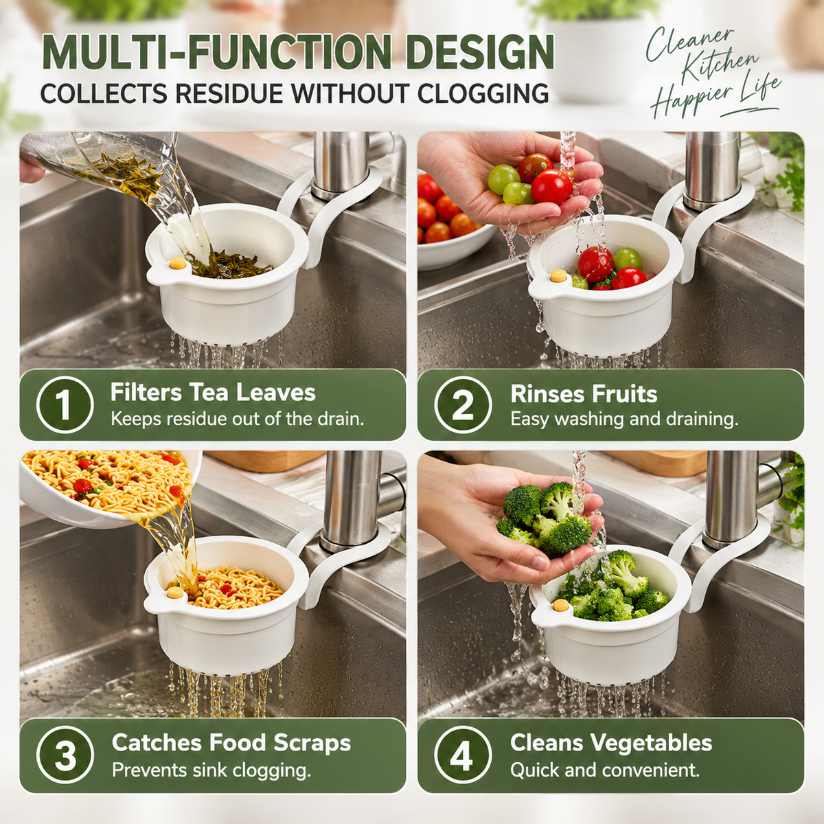 Multi-Function Kitchen Sink Hanging Drain Basket – Food Strainer & Produce Rinsing Basket